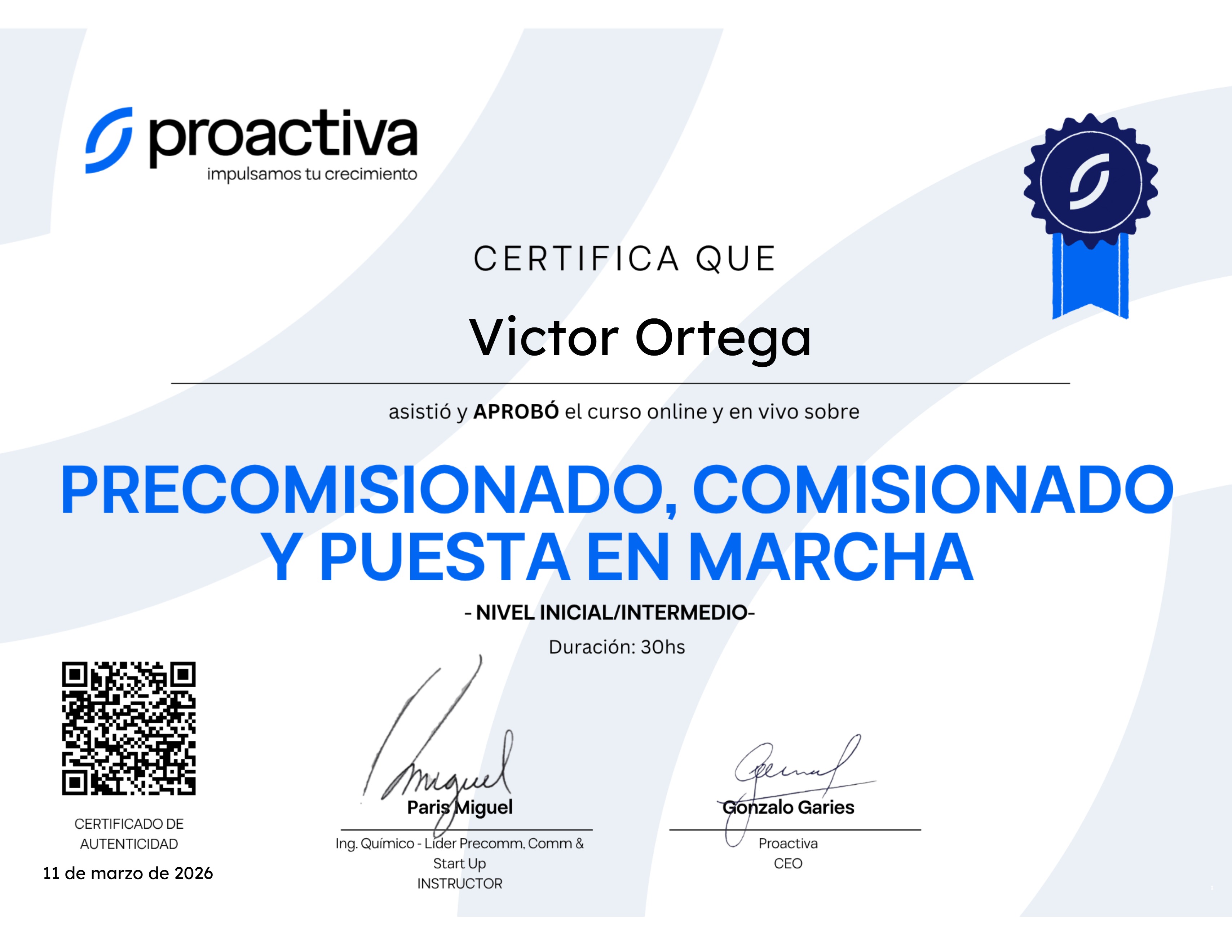 Precomisionado, Comisionado y Puesta en Marcha