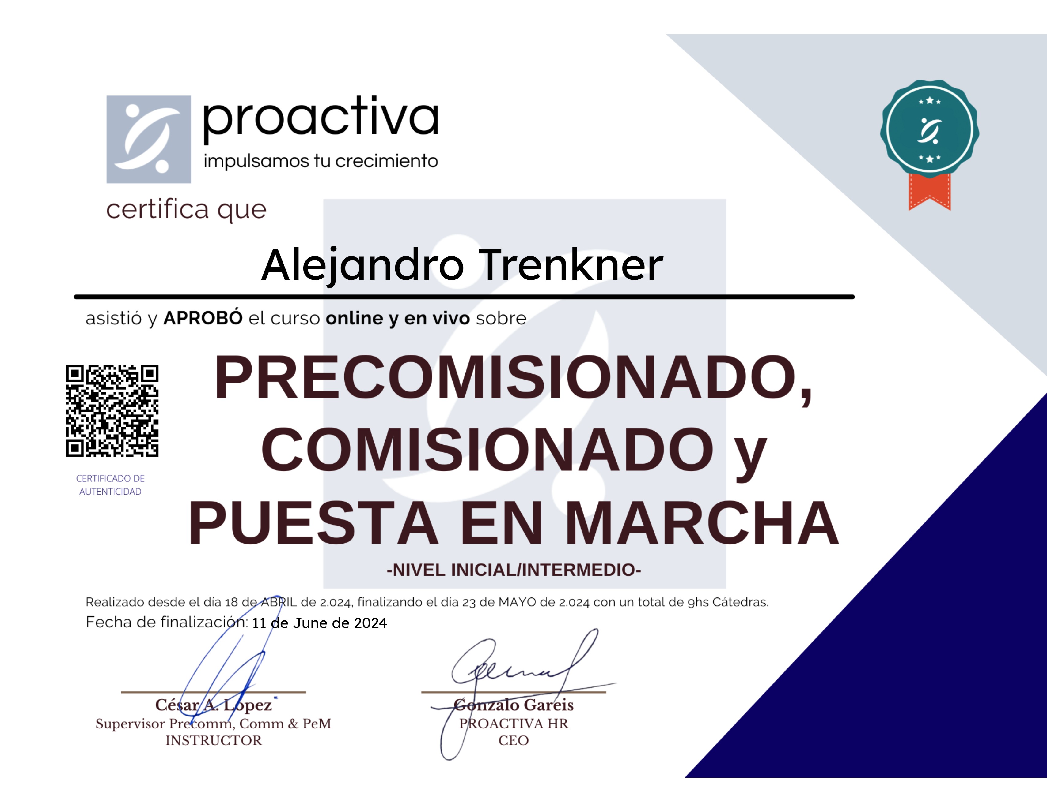 Precomisionado, Comisionado y Puesta en Marcha (0424)