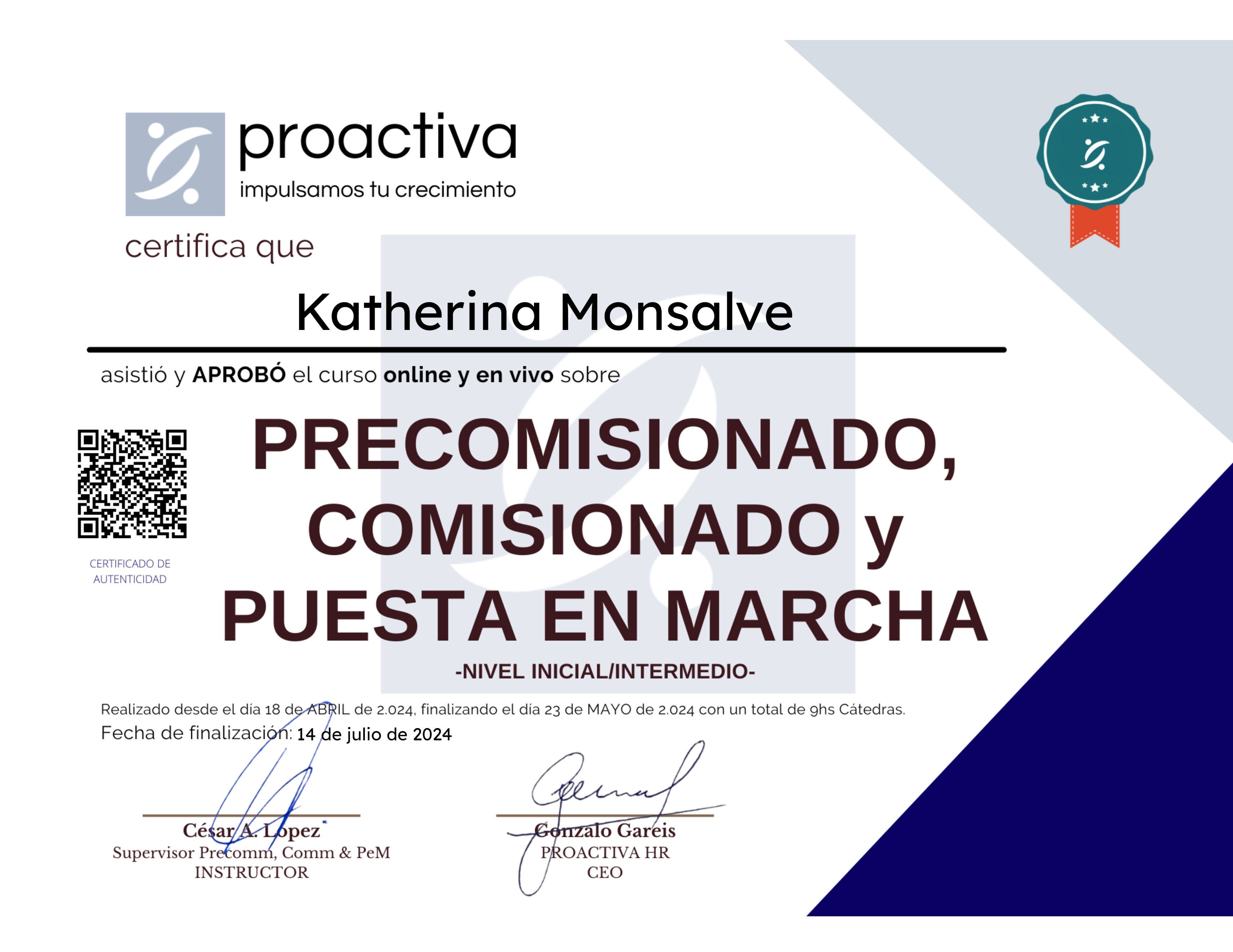 Precomisionado, Comisionado y Puesta en Marcha (0424)