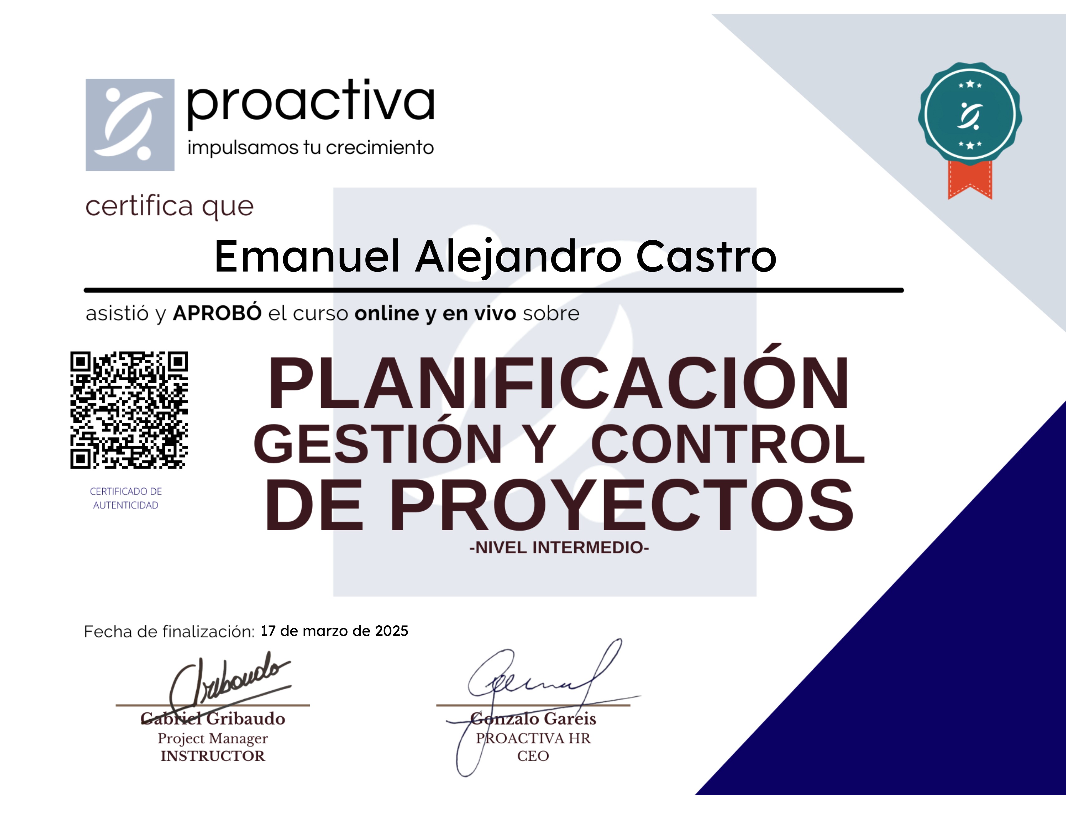 Planificación, Gestión y Control de Proyectos (0125)