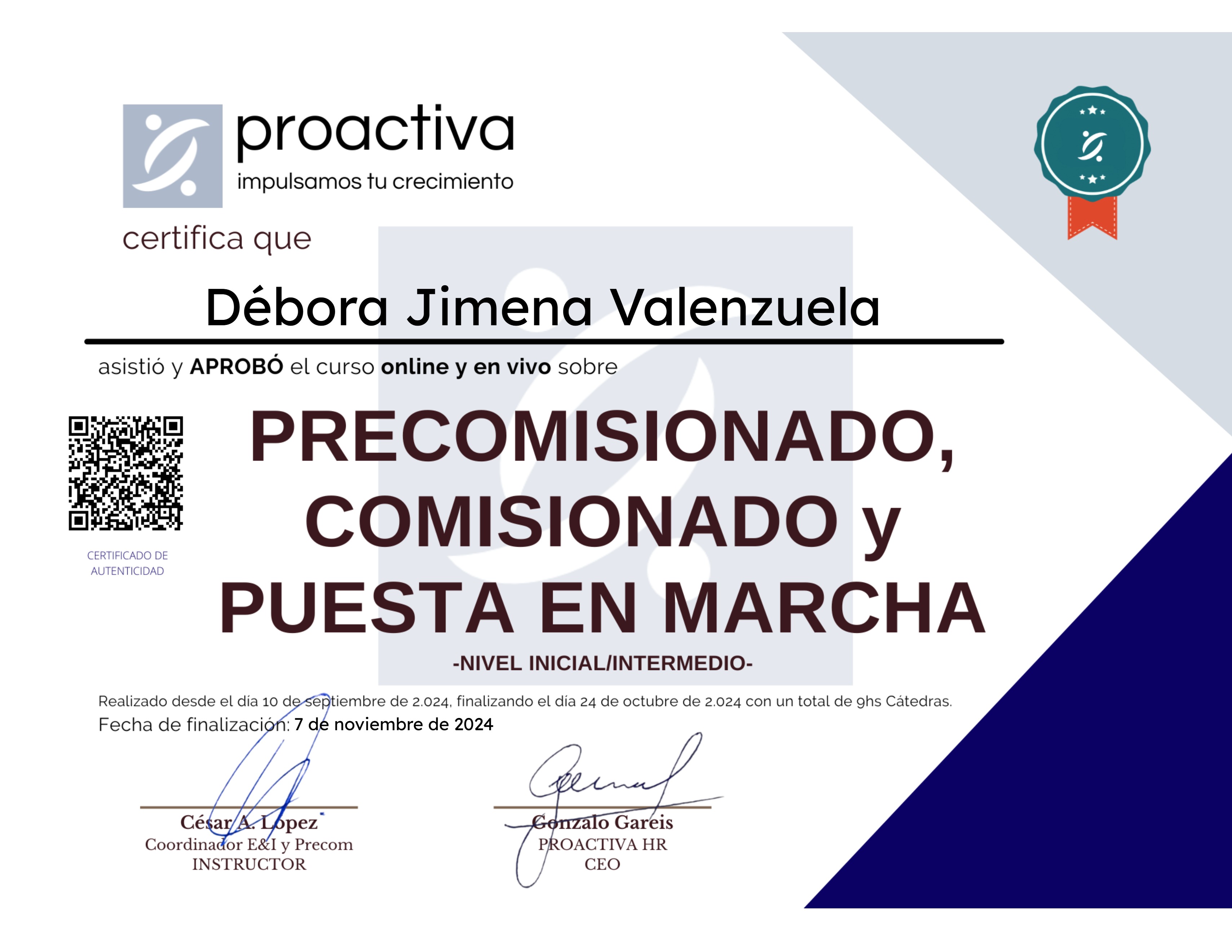 Precomisionado, Comisionado y Puesta en Marcha (0924)