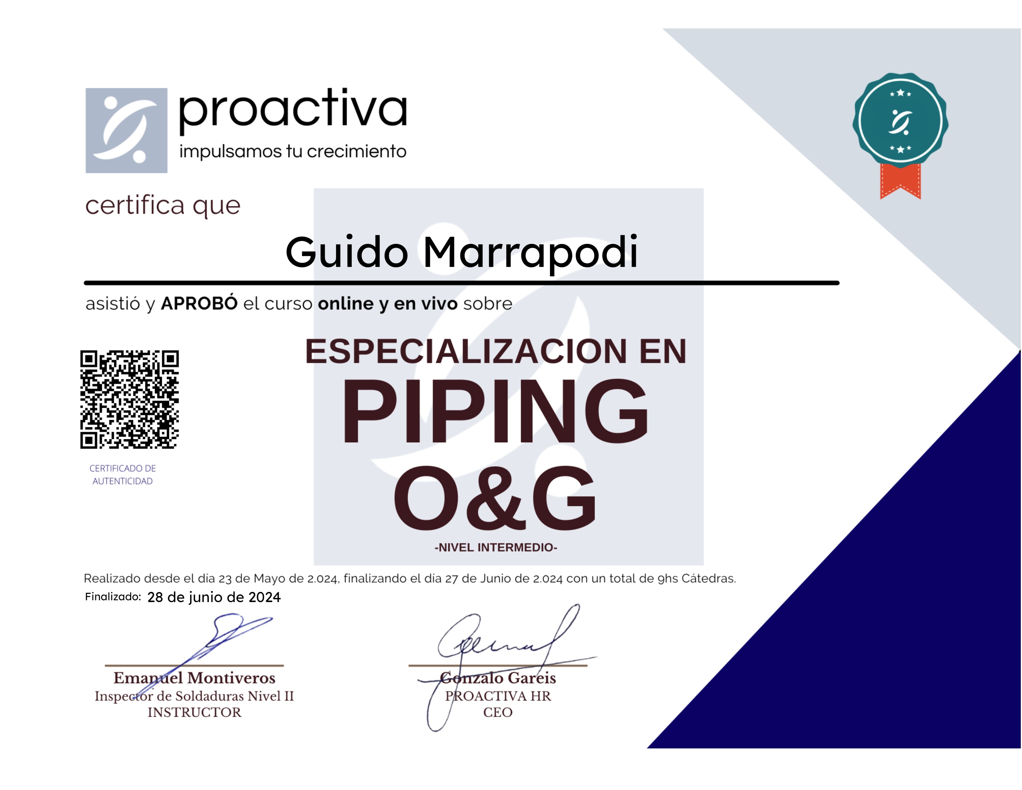 Especialización en PIPING para O&G (0524)
