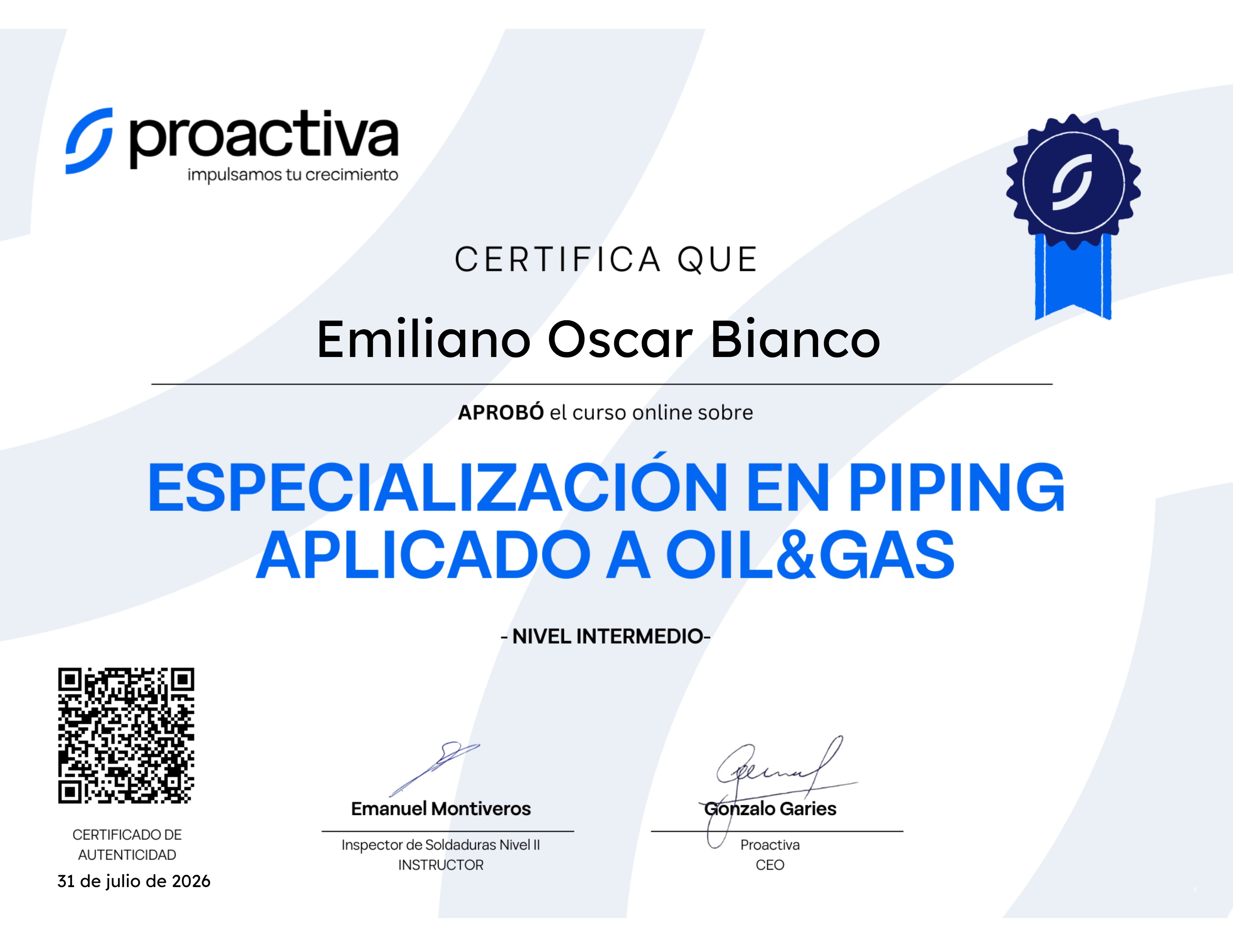 Especialización en PIPING para O&G