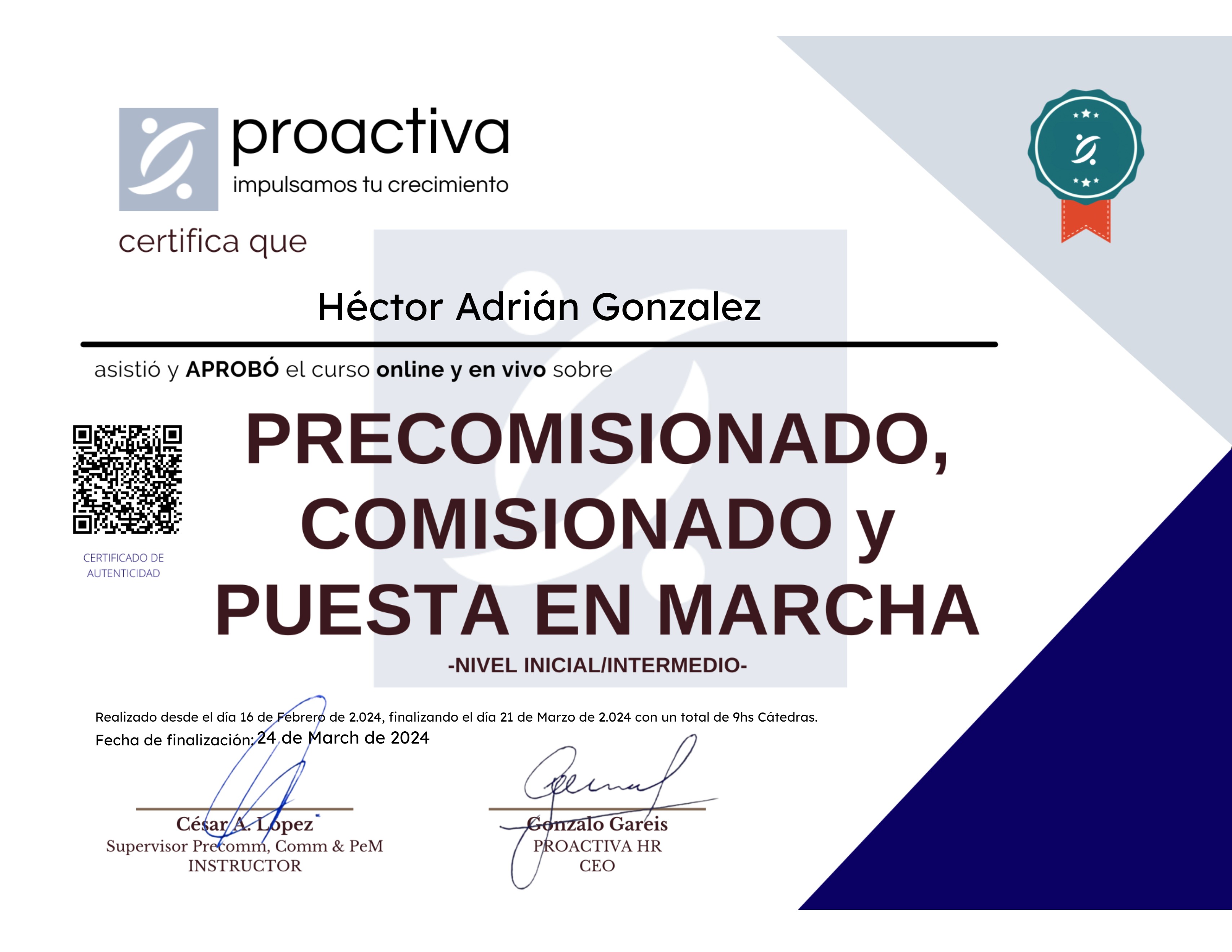 Precomisionado, Comisionado y Puesta en Marcha (0224)