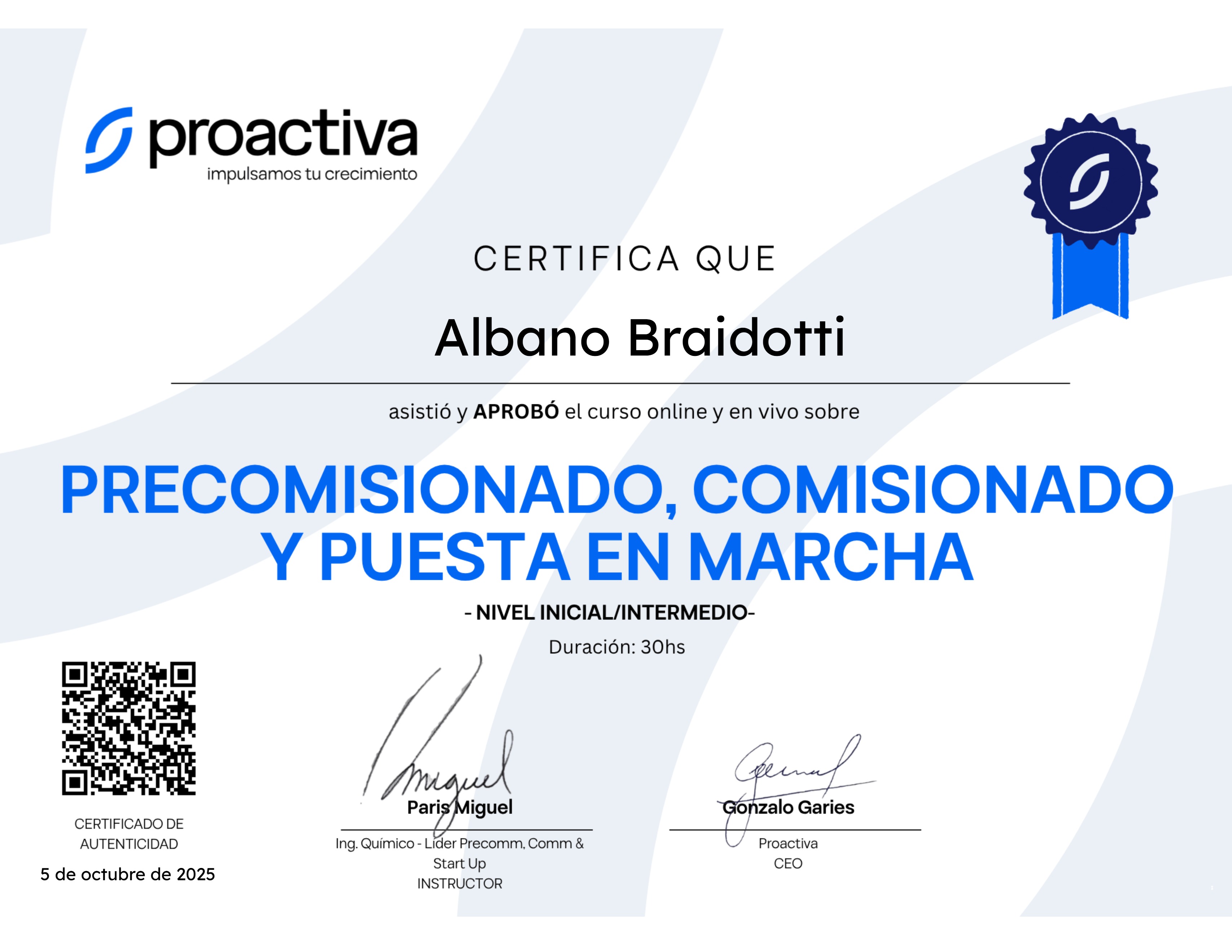 Precomisionado, Comisionado y Puesta en Marcha (0825)