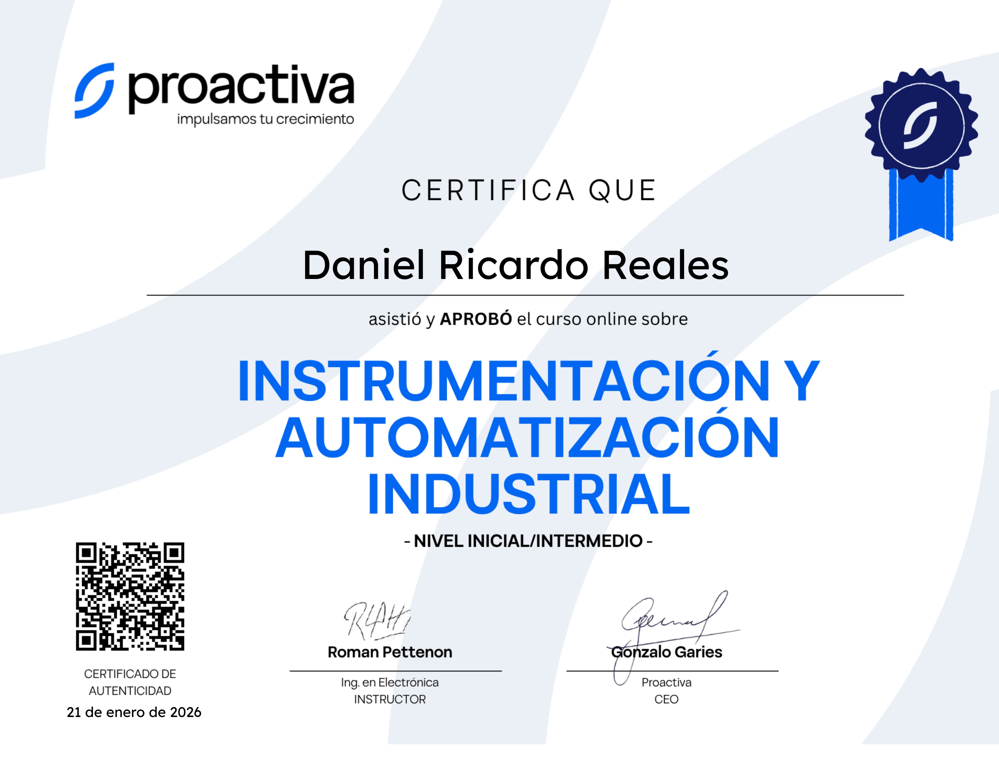Instrumentación y Automatización Industrial - Inicial/Intermedio